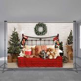Aperturee - Bear Room Red Sofa Deco Tree Brick Xmas Backdrop